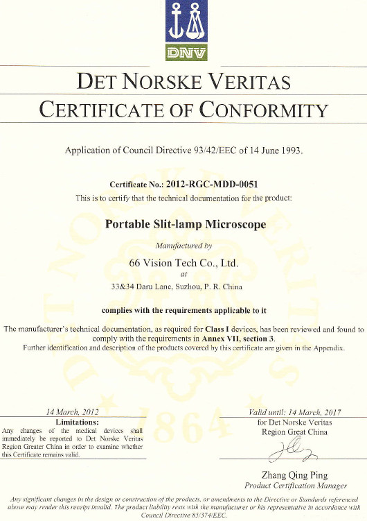 China 66 VISION TECH CO., LTD Certificaten