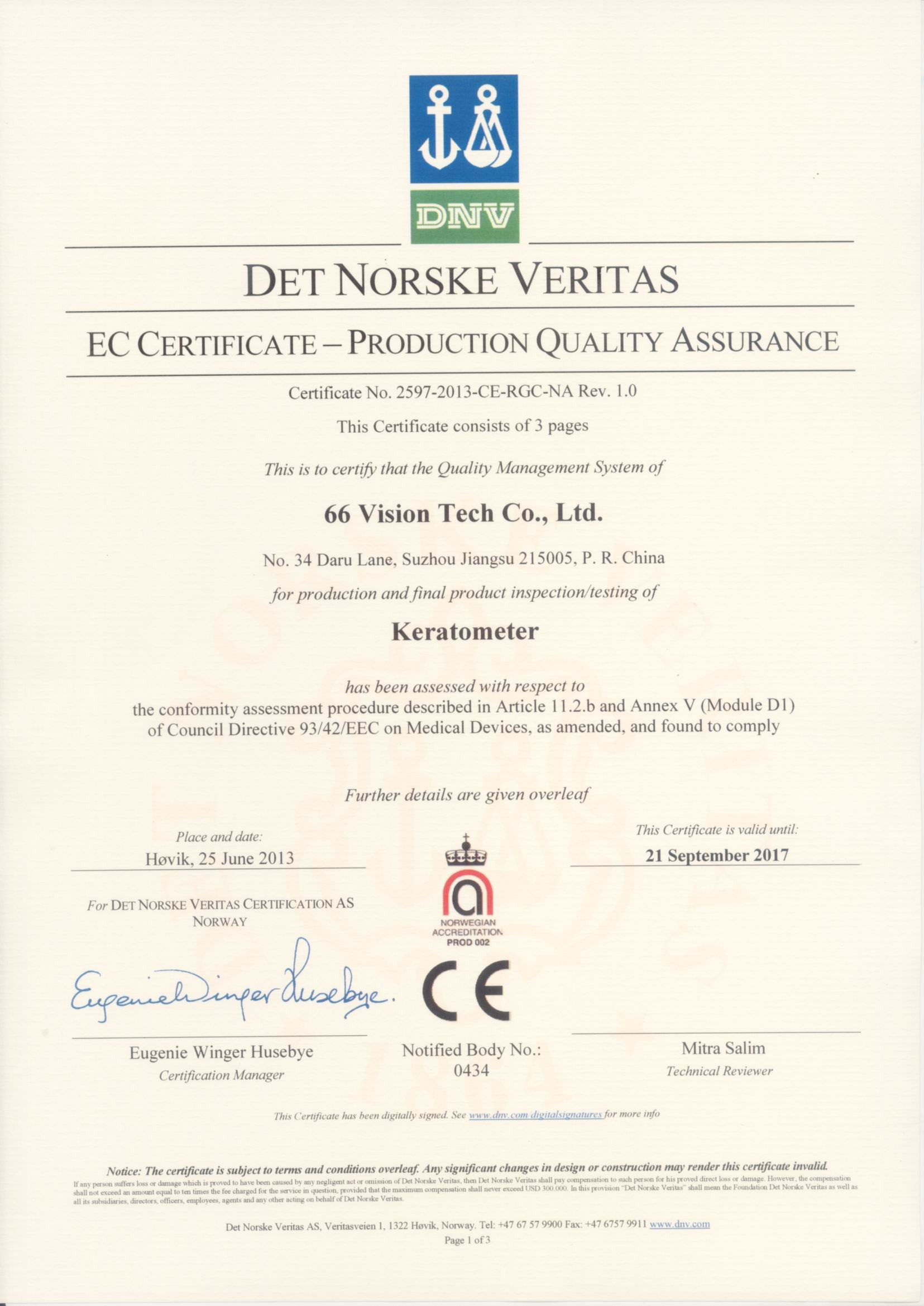 China 66 VISION TECH CO., LTD Certificaten